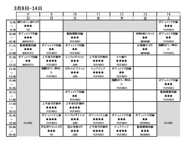 3/8-3/14スケジュール