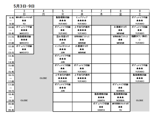 5/3-5/9スケジュール